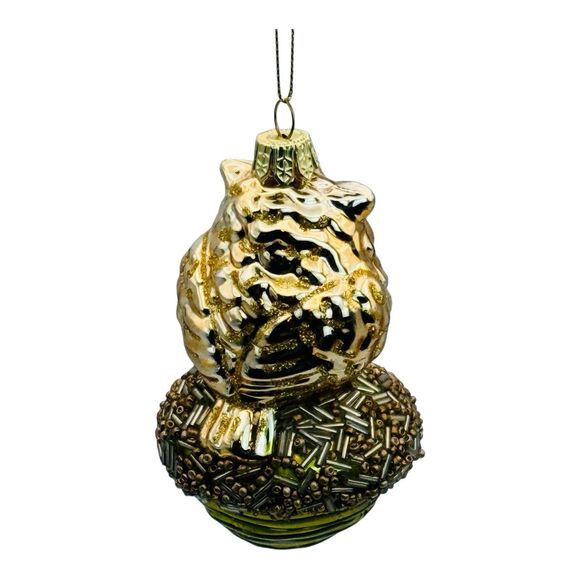 Christmas Vintage Owl Glass Ornament Metallic Embellishments Gold Hanger 4.5in - Picture 4 of 6